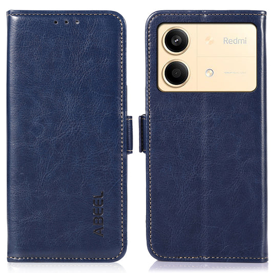 ABEEL For Xiaomi Redmi Note 13R Pro 5G Leather Case Wallet Cover Crazy Horse Texture - Blue