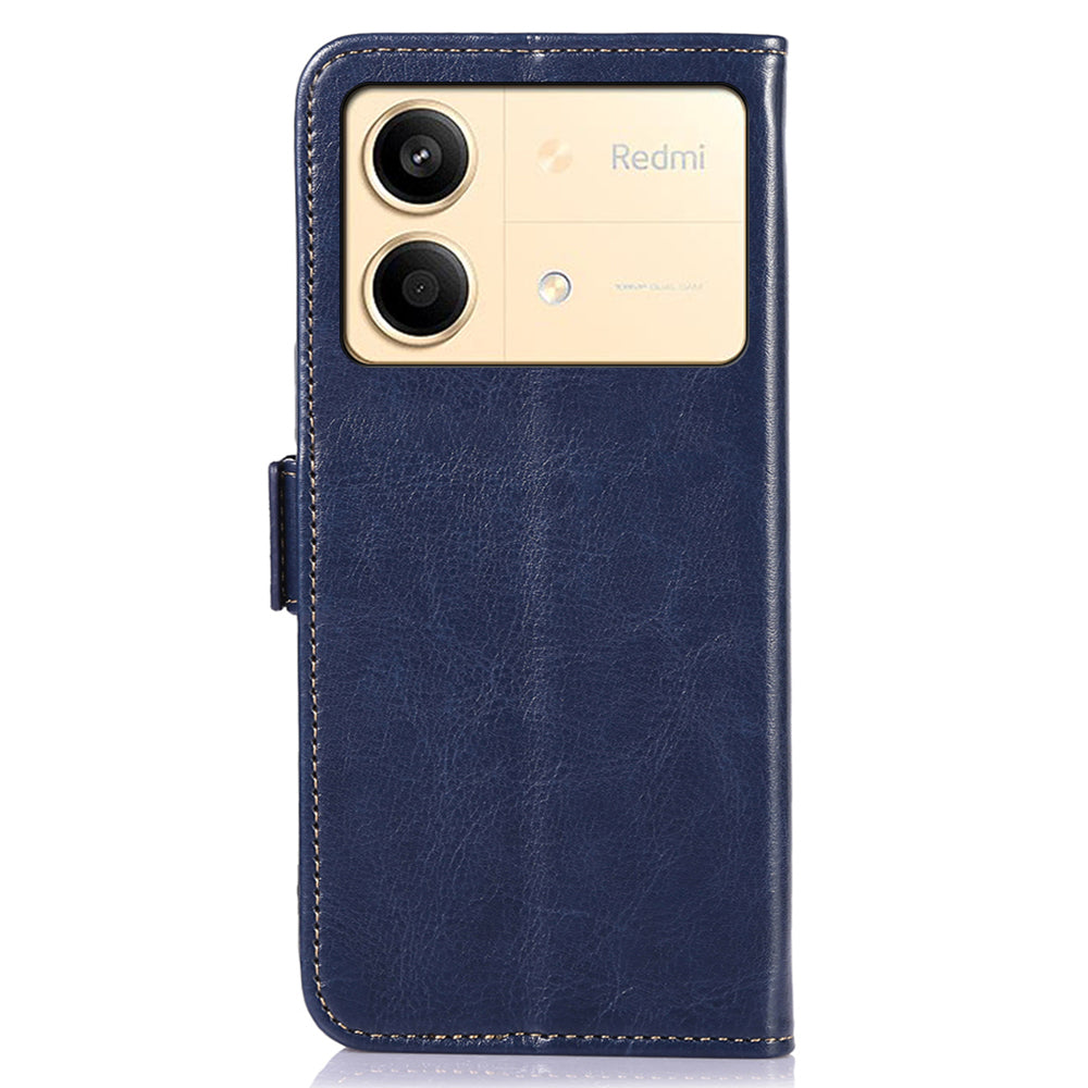 ABEEL For Xiaomi Redmi Note 13R Pro 5G Leather Case Wallet Cover Crazy Horse Texture - Blue