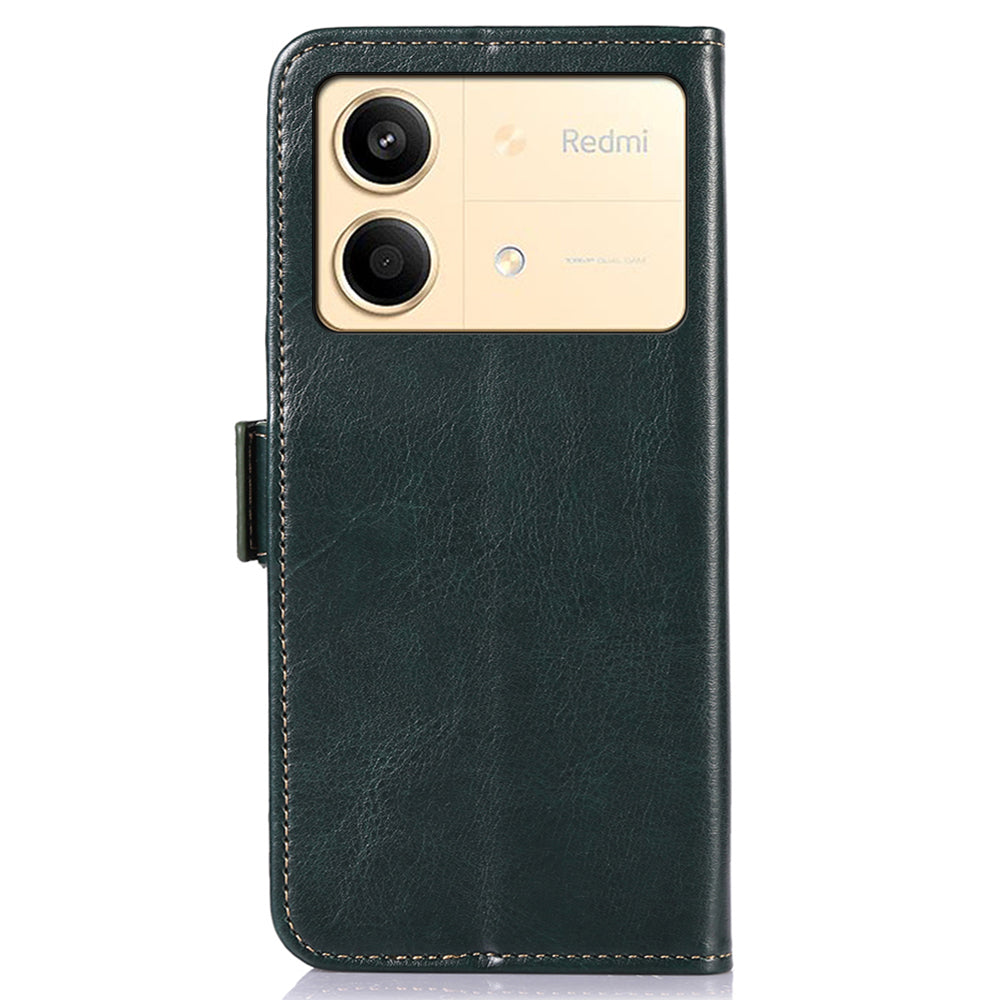 ABEEL For Xiaomi Redmi Note 13R Pro 5G Leather Case Wallet Cover Crazy Horse Texture - Green