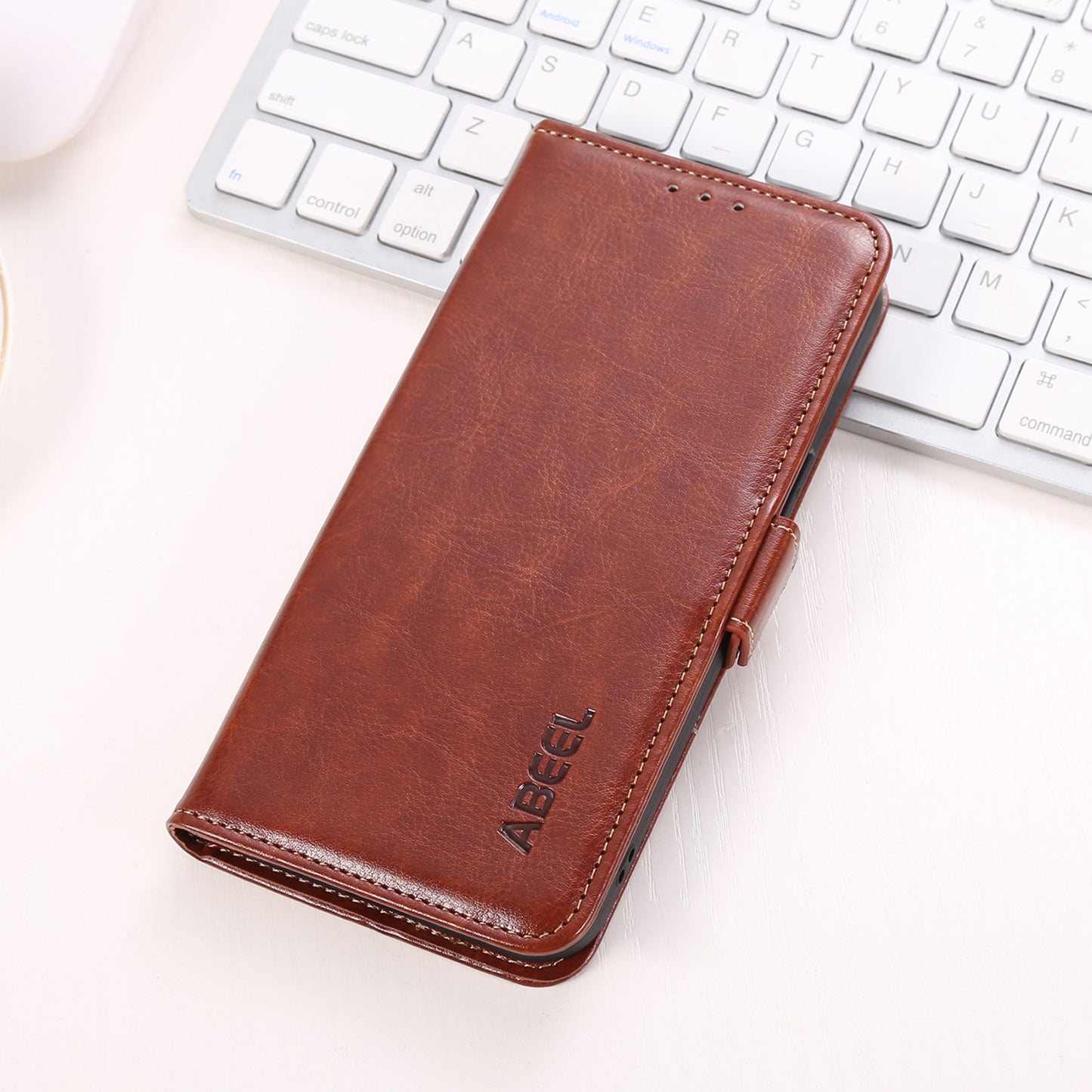 ABEEL For Xiaomi Redmi Note 13R Pro 5G Leather Case Wallet Cover Crazy Horse Texture - Brown