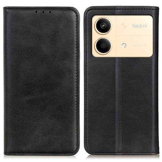 For Xiaomi Redmi Note 13R Pro 5G Split Leather Case Wallet Magnetic Closing Cover - Black