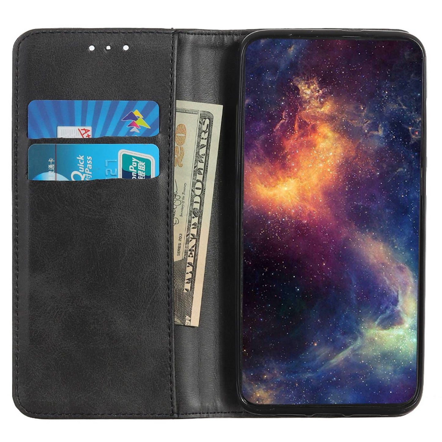 For Xiaomi Redmi Note 13R Pro 5G Split Leather Case Wallet Magnetic Closing Cover - Black