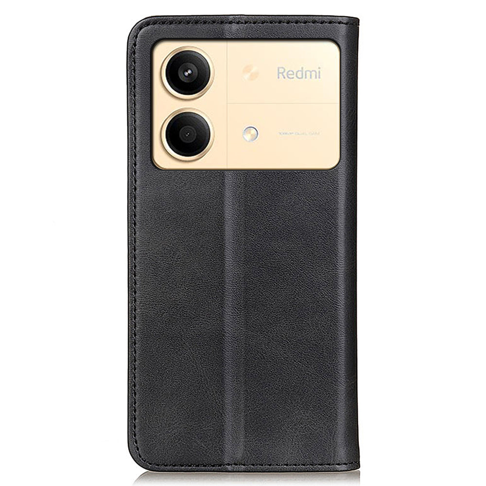 For Xiaomi Redmi Note 13R Pro 5G Split Leather Case Wallet Magnetic Closing Cover - Black