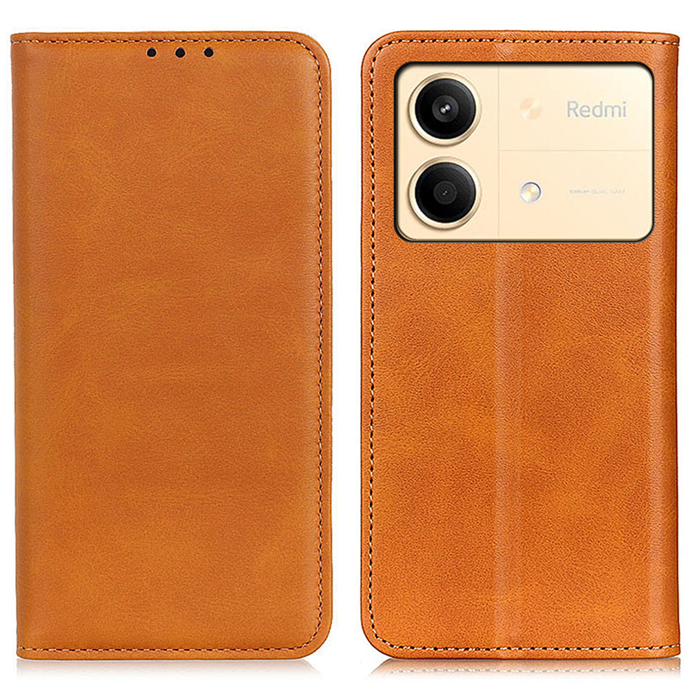 For Xiaomi Redmi Note 13R Pro 5G Split Leather Case Wallet Magnetic Closing Cover - Brown