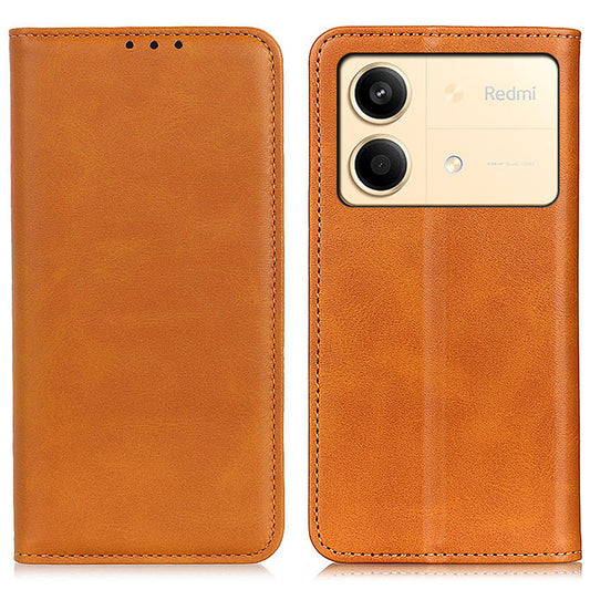 For Xiaomi Redmi Note 13R Pro 5G Split Leather Case Wallet Magnetic Closing Cover - Brown