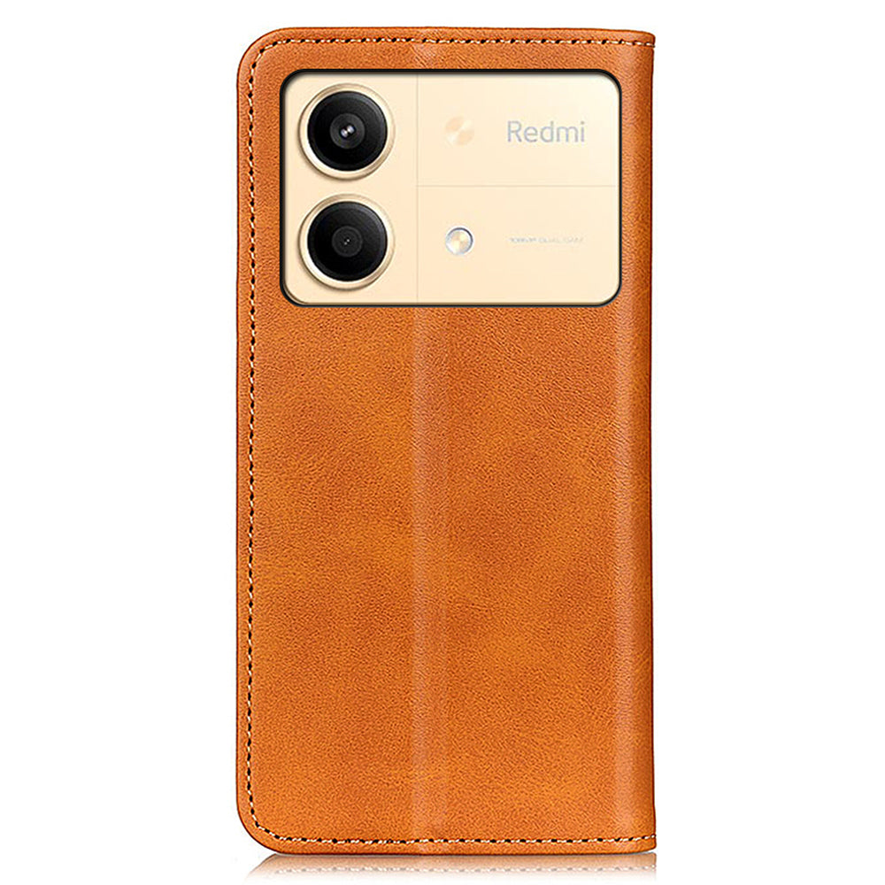 For Xiaomi Redmi Note 13R Pro 5G Split Leather Case Wallet Magnetic Closing Cover - Brown