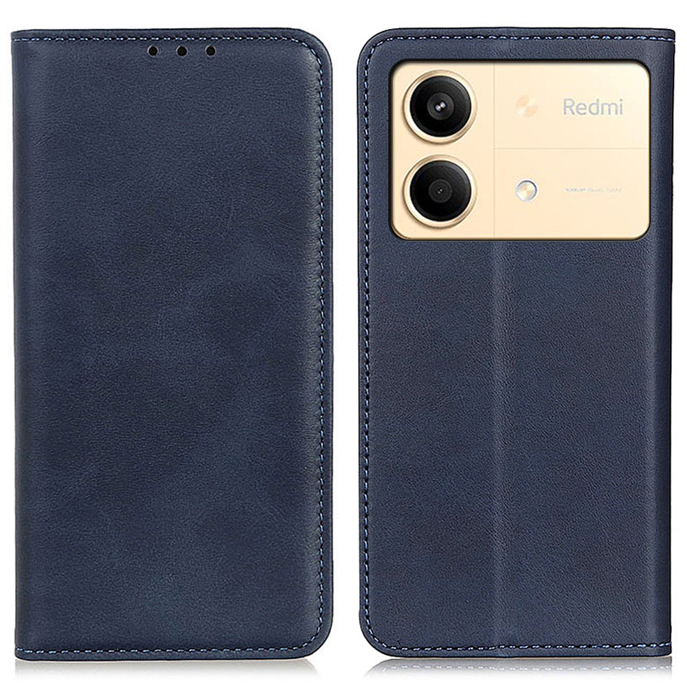 For Xiaomi Redmi Note 13R Pro 5G Split Leather Case Wallet Magnetic Closing Cover - Blue