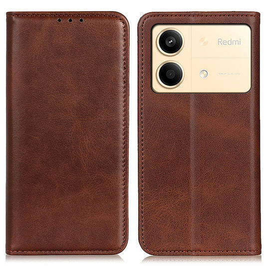 For Xiaomi Redmi Note 13R Pro 5G Split Leather Case Wallet Magnetic Closing Cover - Coffee