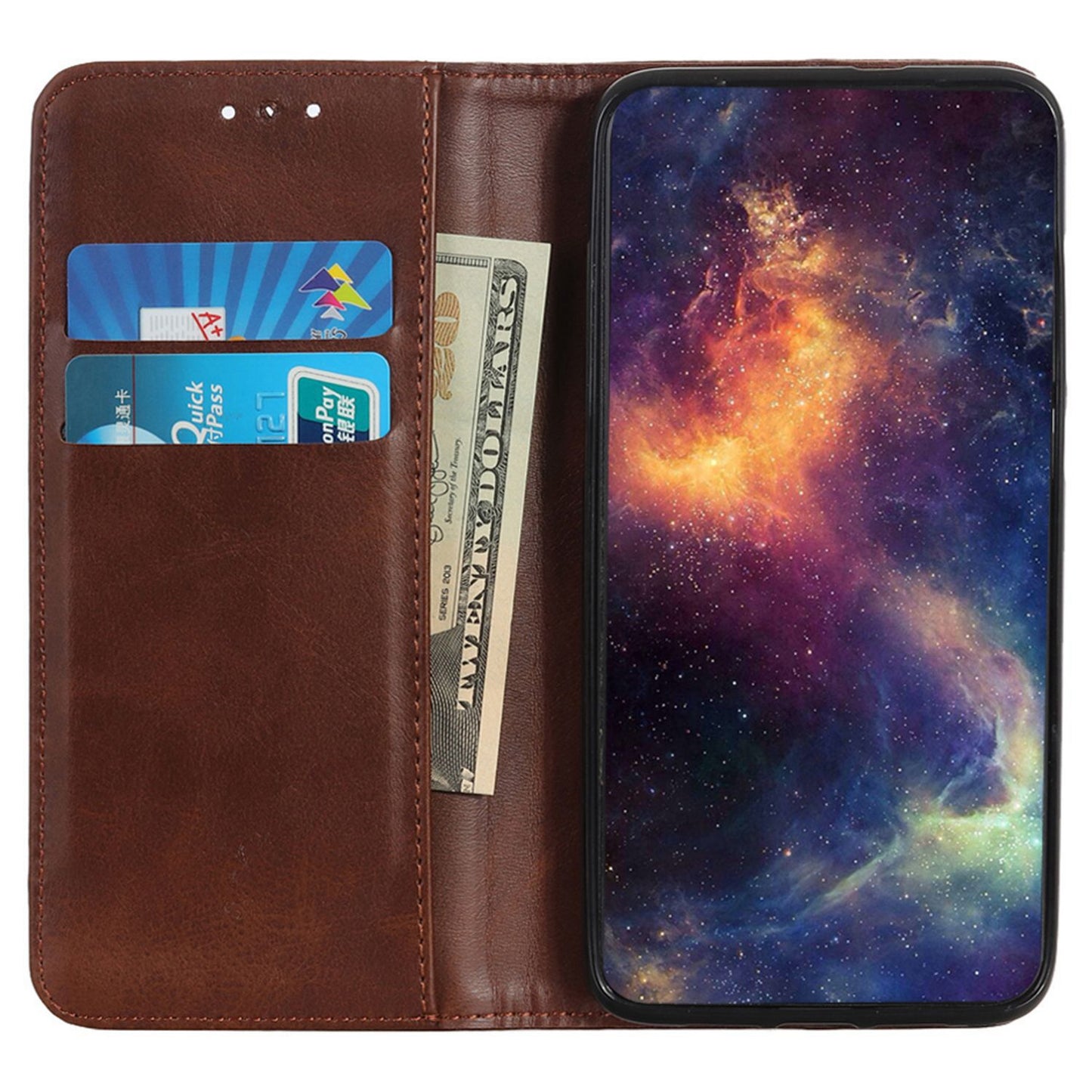 For Xiaomi Redmi Note 13R Pro 5G Split Leather Case Wallet Magnetic Closing Cover - Coffee