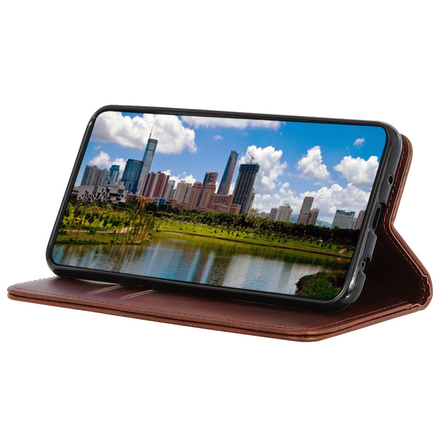 For Xiaomi Redmi Note 13R Pro 5G Split Leather Case Wallet Magnetic Closing Cover - Coffee