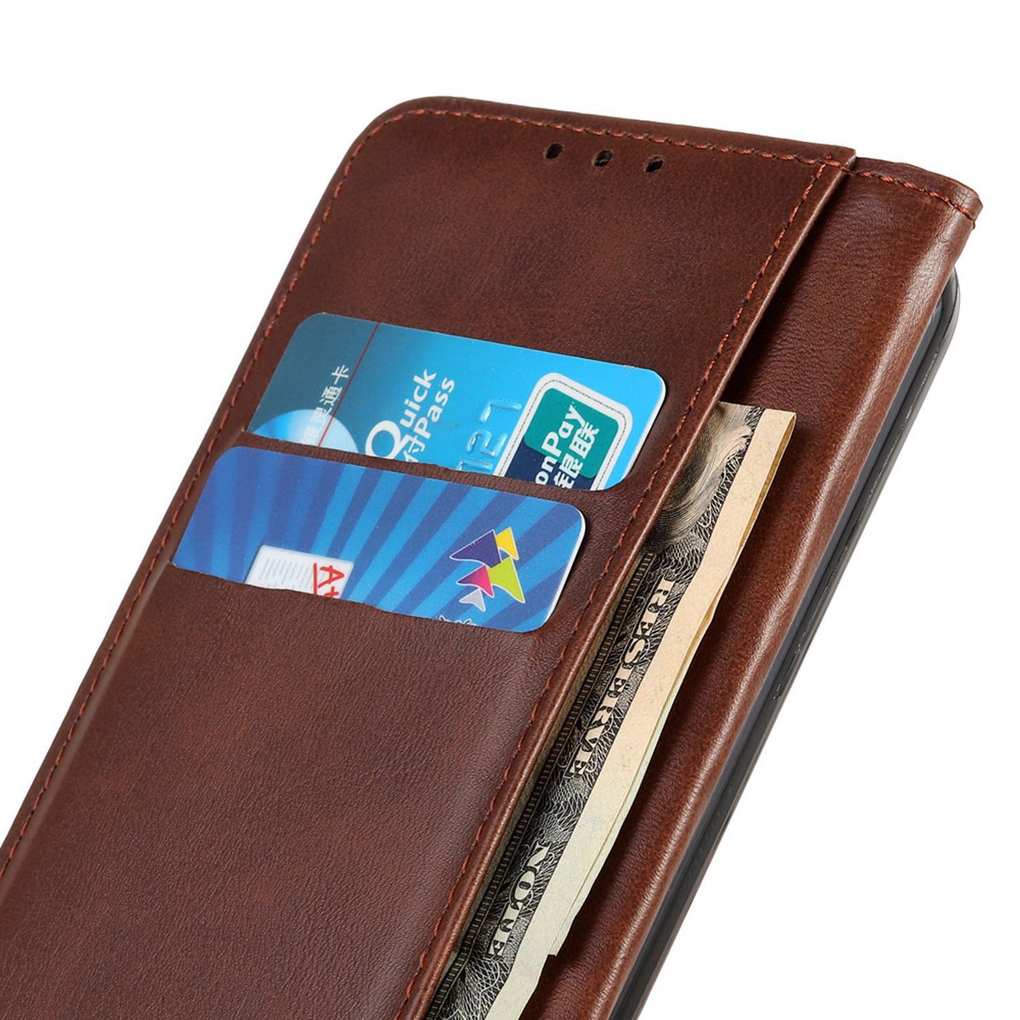 For Xiaomi Redmi Note 13R Pro 5G Split Leather Case Wallet Magnetic Closing Cover - Coffee