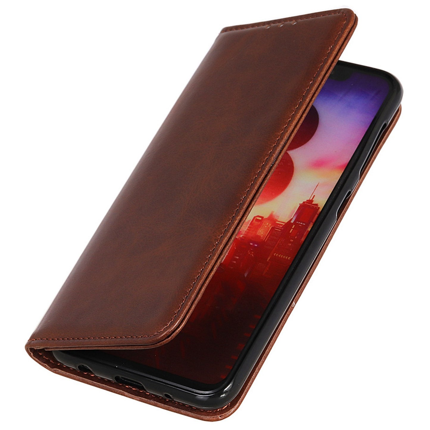For Xiaomi Redmi Note 13R Pro 5G Split Leather Case Wallet Magnetic Closing Cover - Coffee