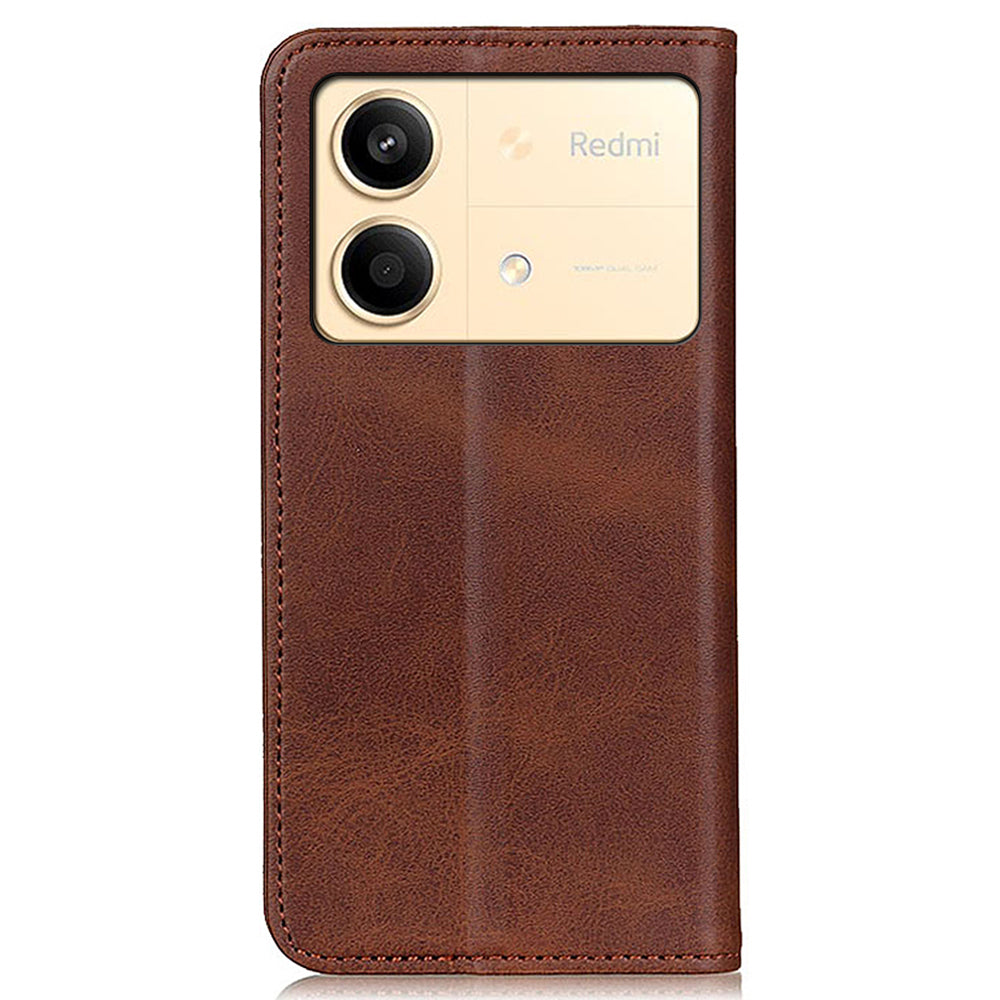 For Xiaomi Redmi Note 13R Pro 5G Split Leather Case Wallet Magnetic Closing Cover - Coffee