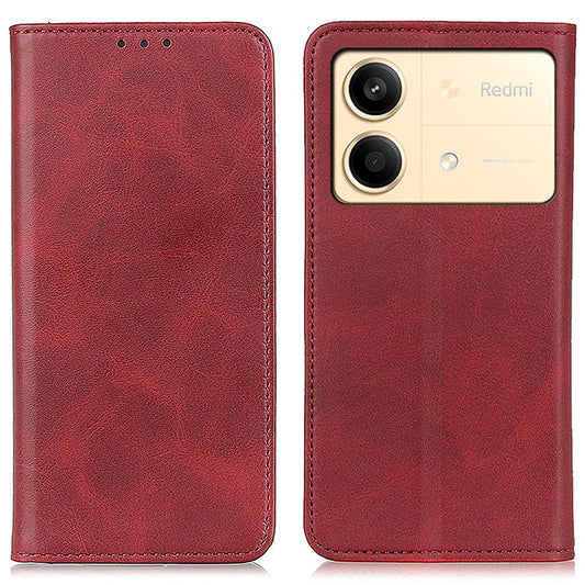 For Xiaomi Redmi Note 13R Pro 5G Split Leather Case Wallet Magnetic Closing Cover - Red
