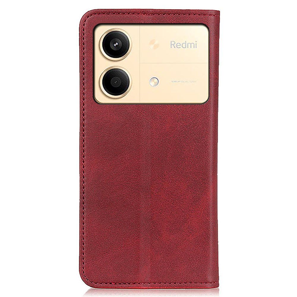 For Xiaomi Redmi Note 13R Pro 5G Split Leather Case Wallet Magnetic Closing Cover - Red