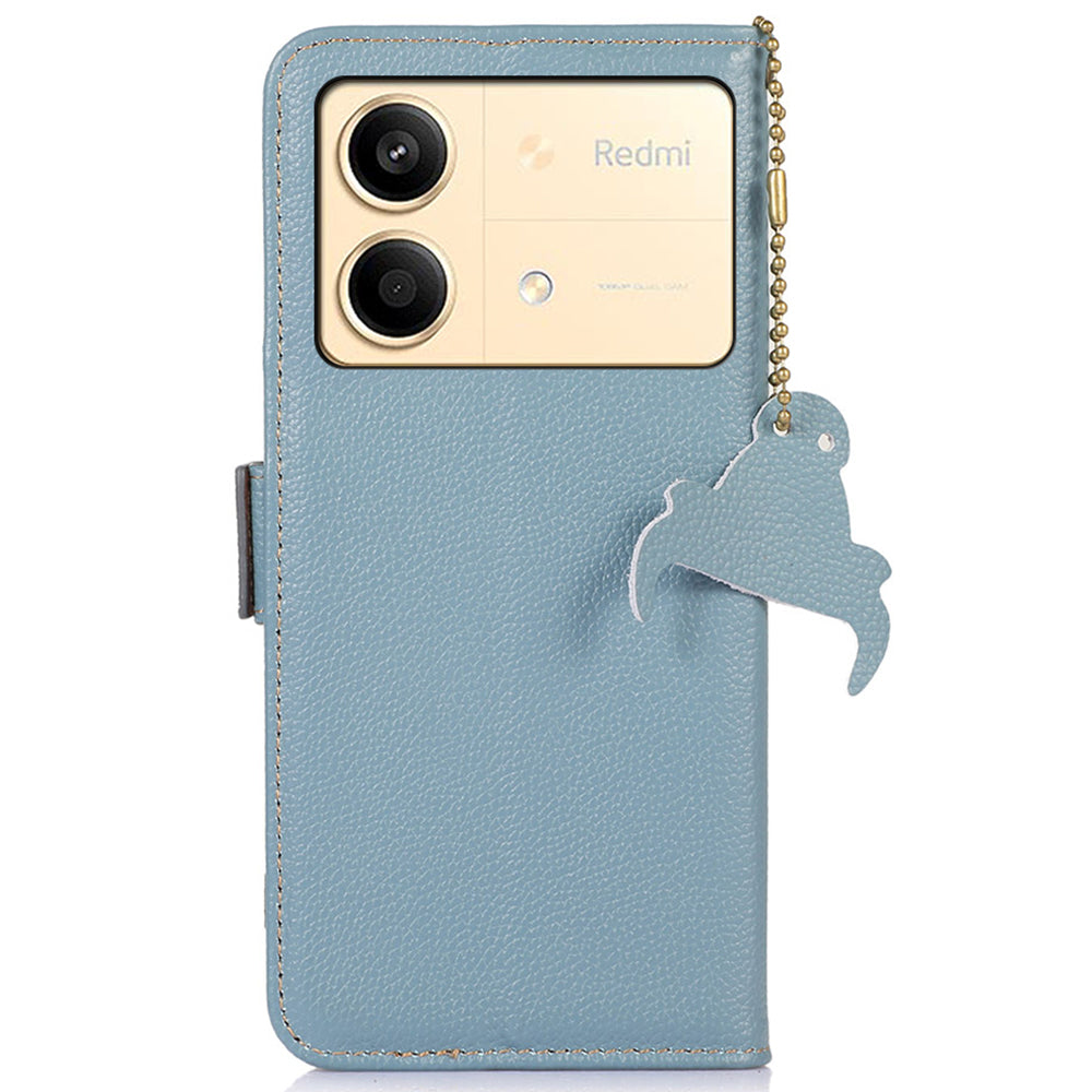 For Xiaomi Redmi Note 13R Pro 5G Wallet Case Genuine Cow Leather Phone Cover - Blue