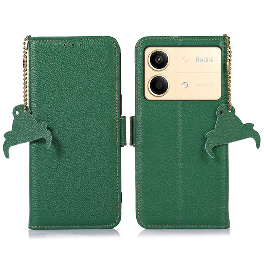 For Xiaomi Redmi Note 13R Pro 5G Wallet Case Genuine Cow Leather Phone Cover - Green