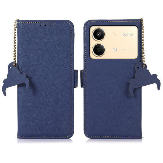 For Xiaomi Redmi Note 13R Pro 5G Wallet Case Genuine Cow Leather Phone Cover - Sapphire