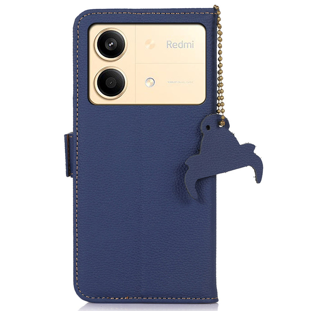 For Xiaomi Redmi Note 13R Pro 5G Wallet Case Genuine Cow Leather Phone Cover - Sapphire