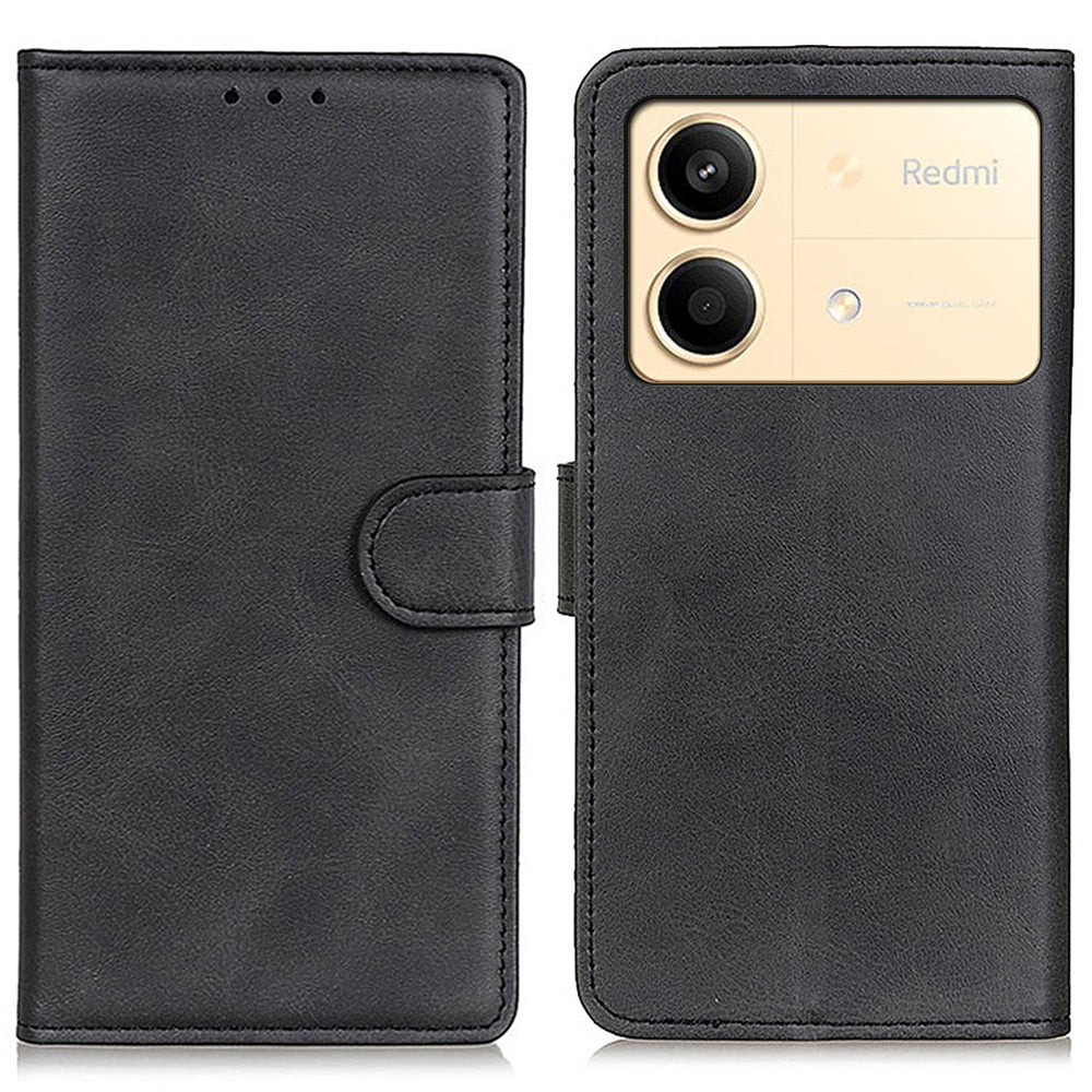 For Xiaomi Redmi Note 13R Pro 5G Wallet Leather Phone Case Cowhide Texture - Black