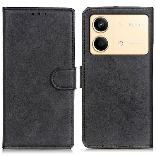 For Xiaomi Redmi Note 13R Pro 5G Wallet Leather Phone Case Cowhide Texture - Black