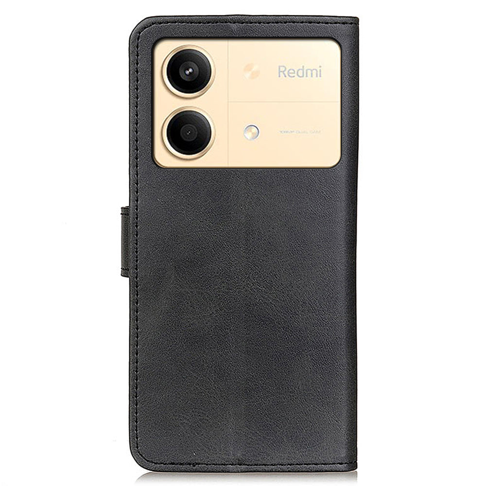 For Xiaomi Redmi Note 13R Pro 5G Wallet Leather Phone Case Cowhide Texture - Black