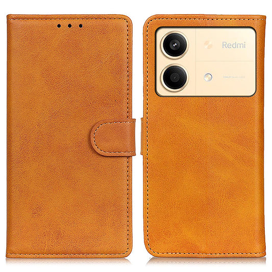 For Xiaomi Redmi Note 13R Pro 5G Wallet Leather Phone Case Cowhide Texture - Brown