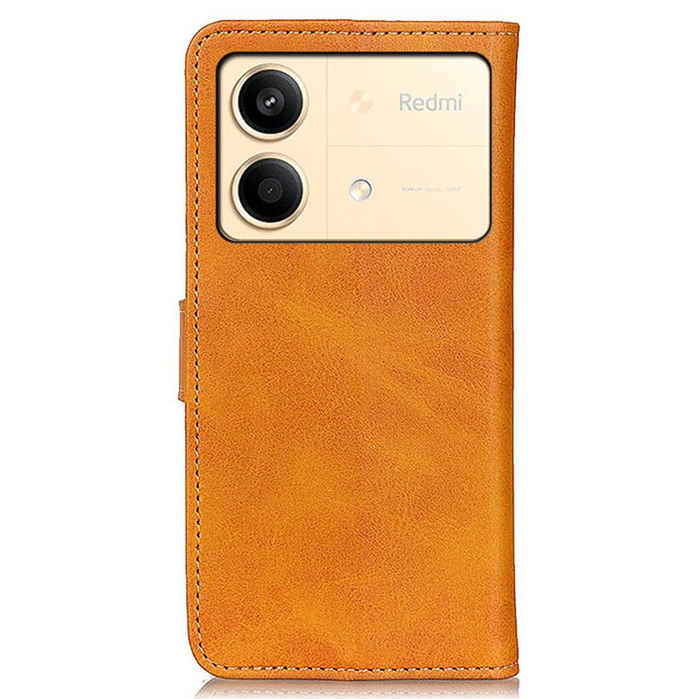 For Xiaomi Redmi Note 13R Pro 5G Wallet Leather Phone Case Cowhide Texture - Brown