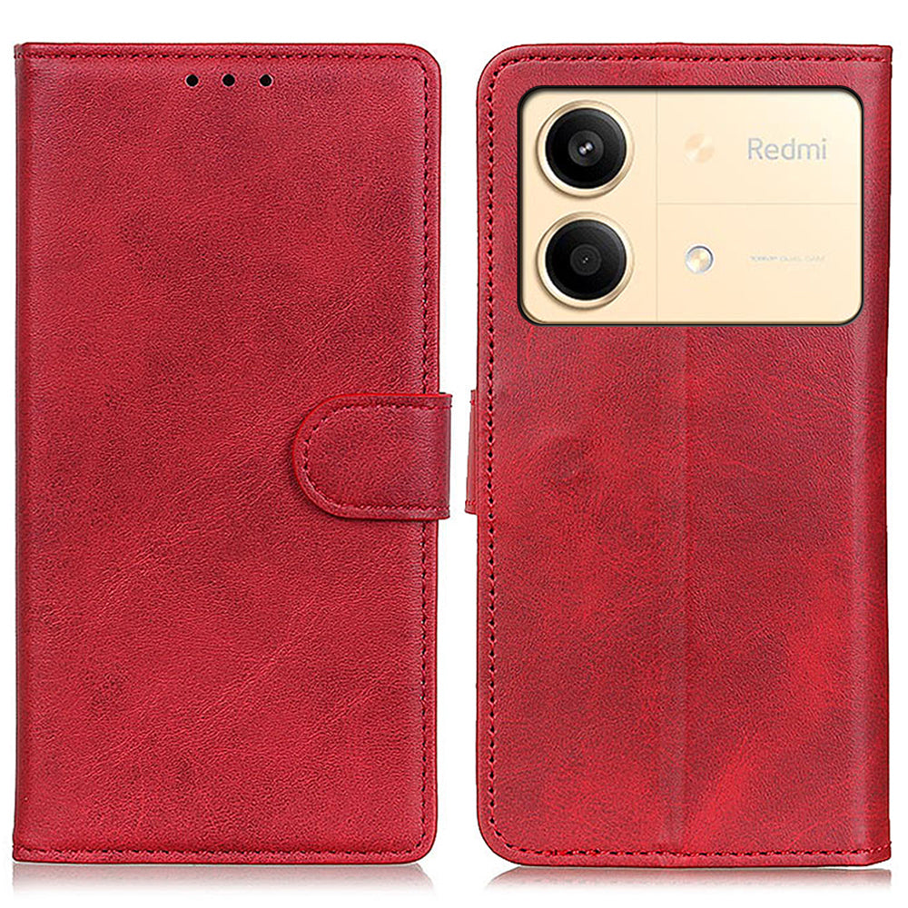 For Xiaomi Redmi Note 13R Pro 5G Wallet Leather Phone Case Cowhide Texture - Red