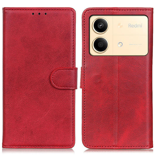 For Xiaomi Redmi Note 13R Pro 5G Wallet Leather Phone Case Cowhide Texture - Red