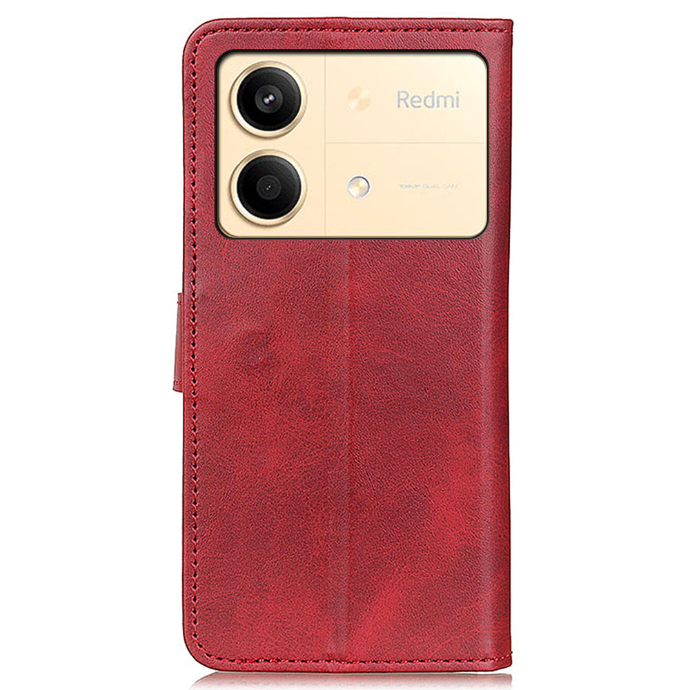 For Xiaomi Redmi Note 13R Pro 5G Wallet Leather Phone Case Cowhide Texture - Red
