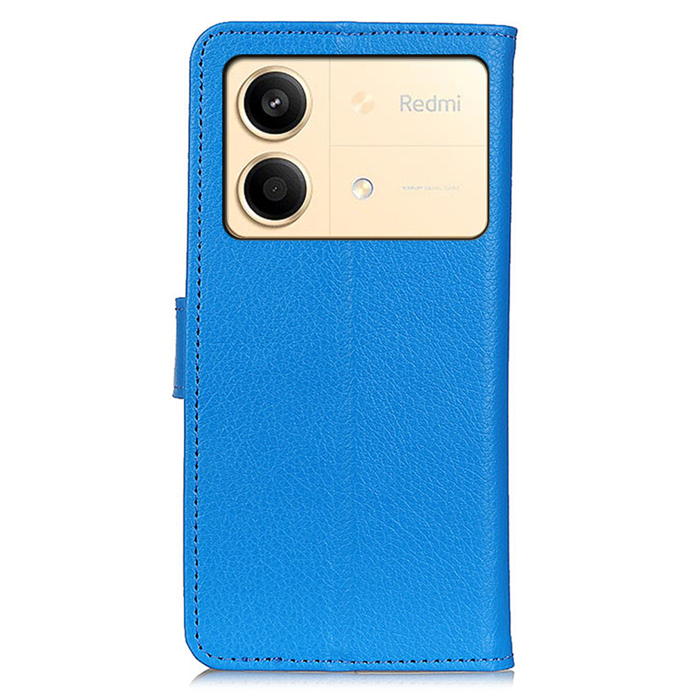For Xiaomi Redmi Note 13R Pro 5G Leather Wallet Case Litchi Texture Phone Cover - Blue