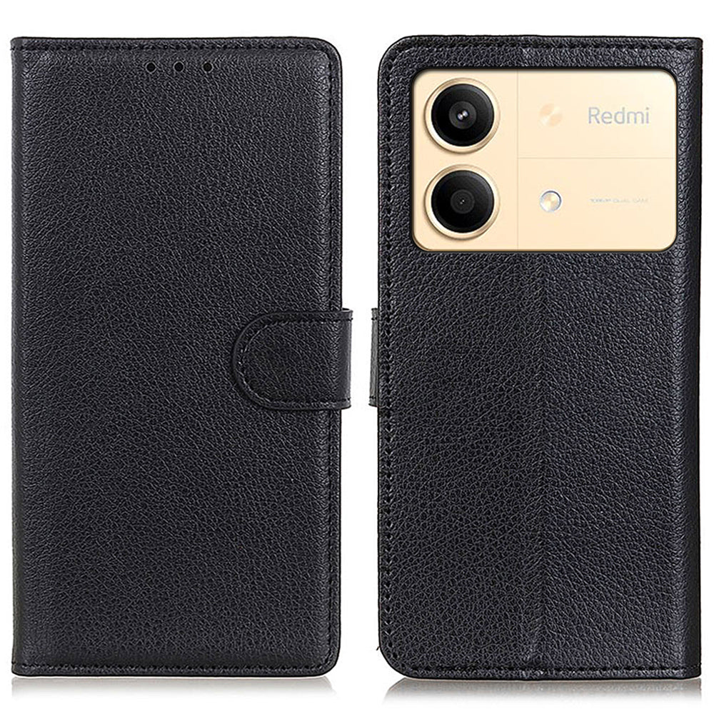 For Xiaomi Redmi Note 13R Pro 5G Leather Wallet Case Litchi Texture Phone Cover - Black