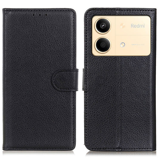 For Xiaomi Redmi Note 13R Pro 5G Leather Wallet Case Litchi Texture Phone Cover - Black