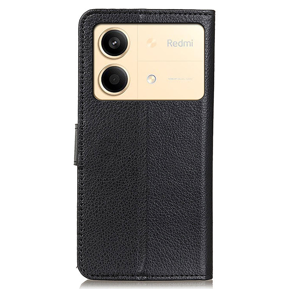 For Xiaomi Redmi Note 13R Pro 5G Leather Wallet Case Litchi Texture Phone Cover - Black