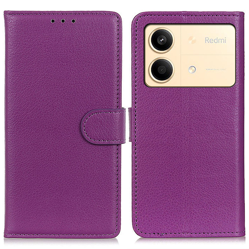 For Xiaomi Redmi Note 13R Pro 5G Leather Wallet Case Litchi Texture Phone Cover - Purple