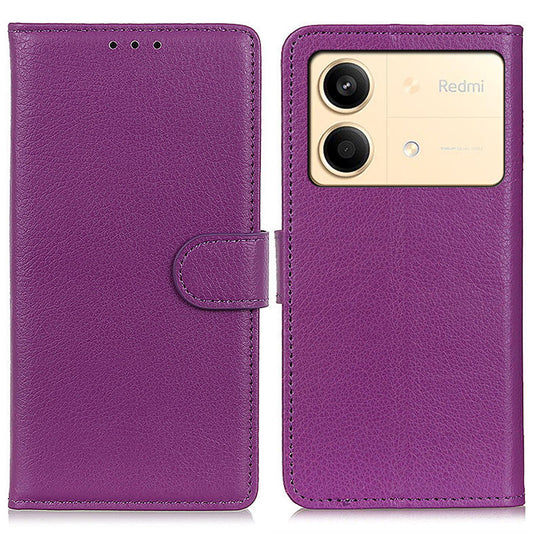 For Xiaomi Redmi Note 13R Pro 5G Leather Wallet Case Litchi Texture Phone Cover - Purple