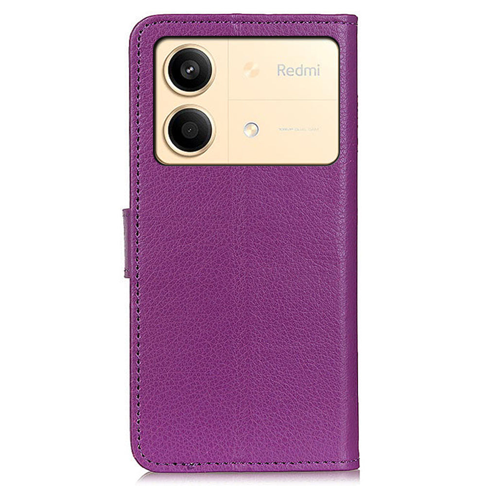 For Xiaomi Redmi Note 13R Pro 5G Leather Wallet Case Litchi Texture Phone Cover - Purple