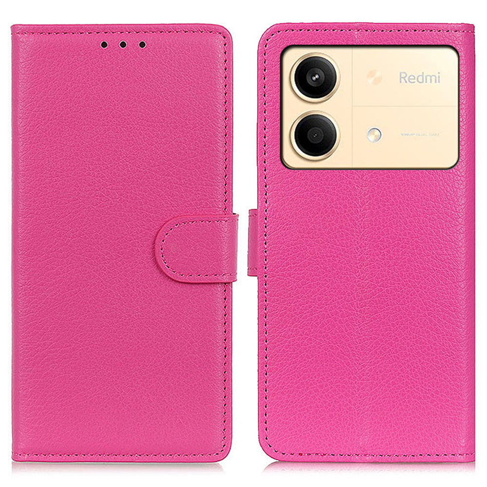 For Xiaomi Redmi Note 13R Pro 5G Leather Wallet Case Litchi Texture Phone Cover - Rose