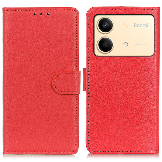 For Xiaomi Redmi Note 13R Pro 5G Leather Wallet Case Litchi Texture Phone Cover - Red