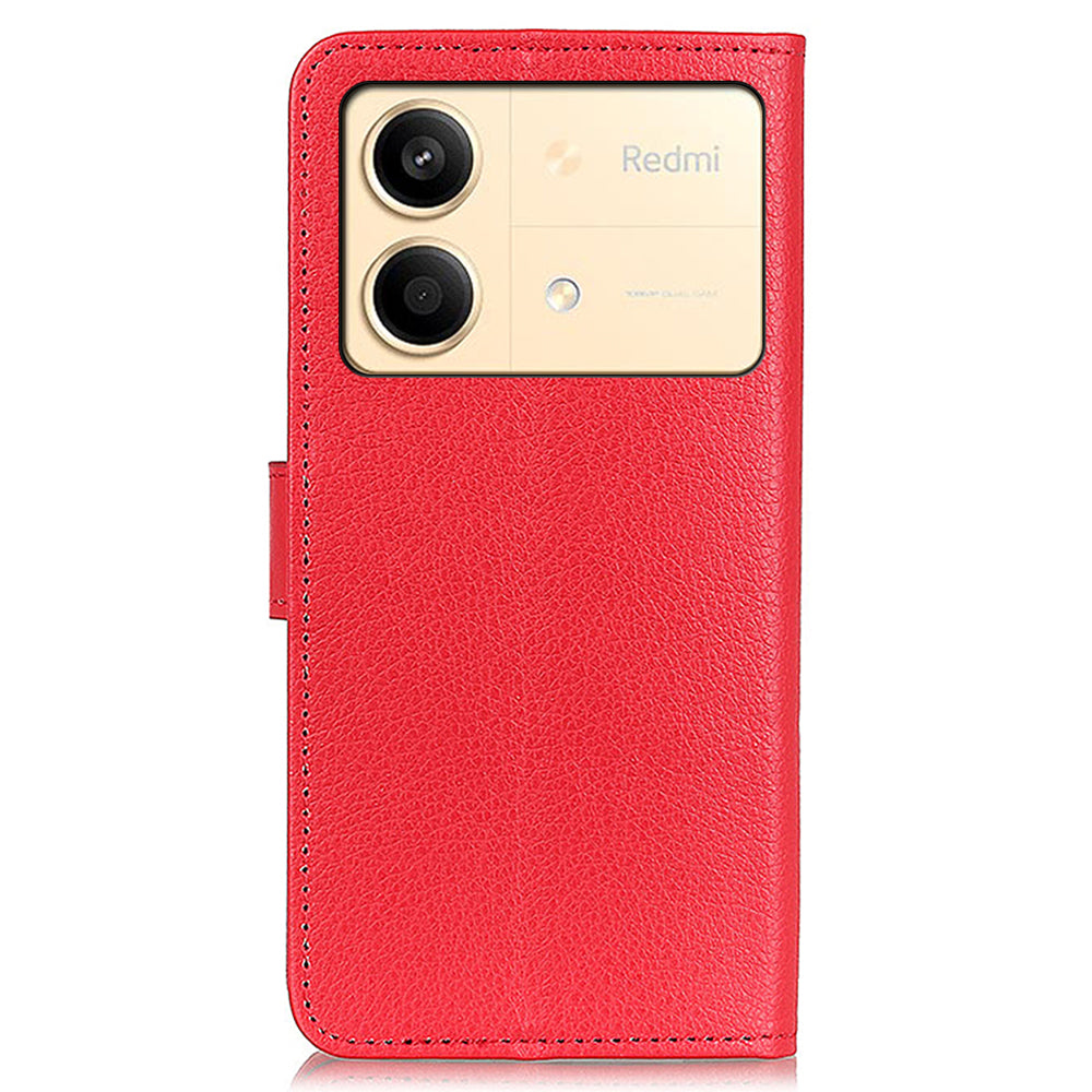 For Xiaomi Redmi Note 13R Pro 5G Leather Wallet Case Litchi Texture Phone Cover - Red