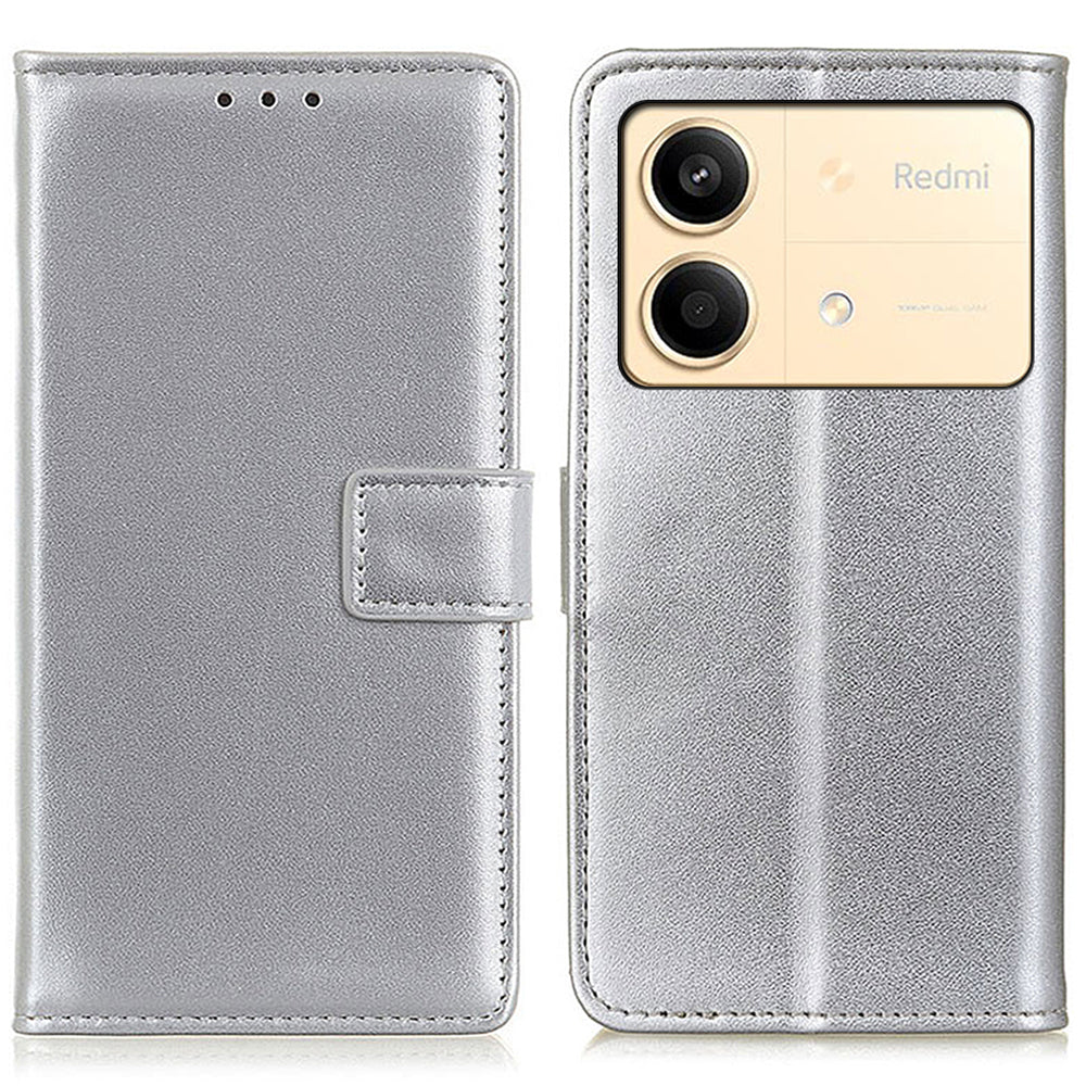 For Xiaomi Redmi Note 13R Pro 5G Leather Wallet Case Protective Phone Cover - Silver