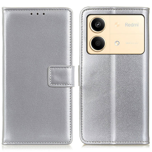 For Xiaomi Redmi Note 13R Pro 5G Leather Wallet Case Protective Phone Cover - Silver