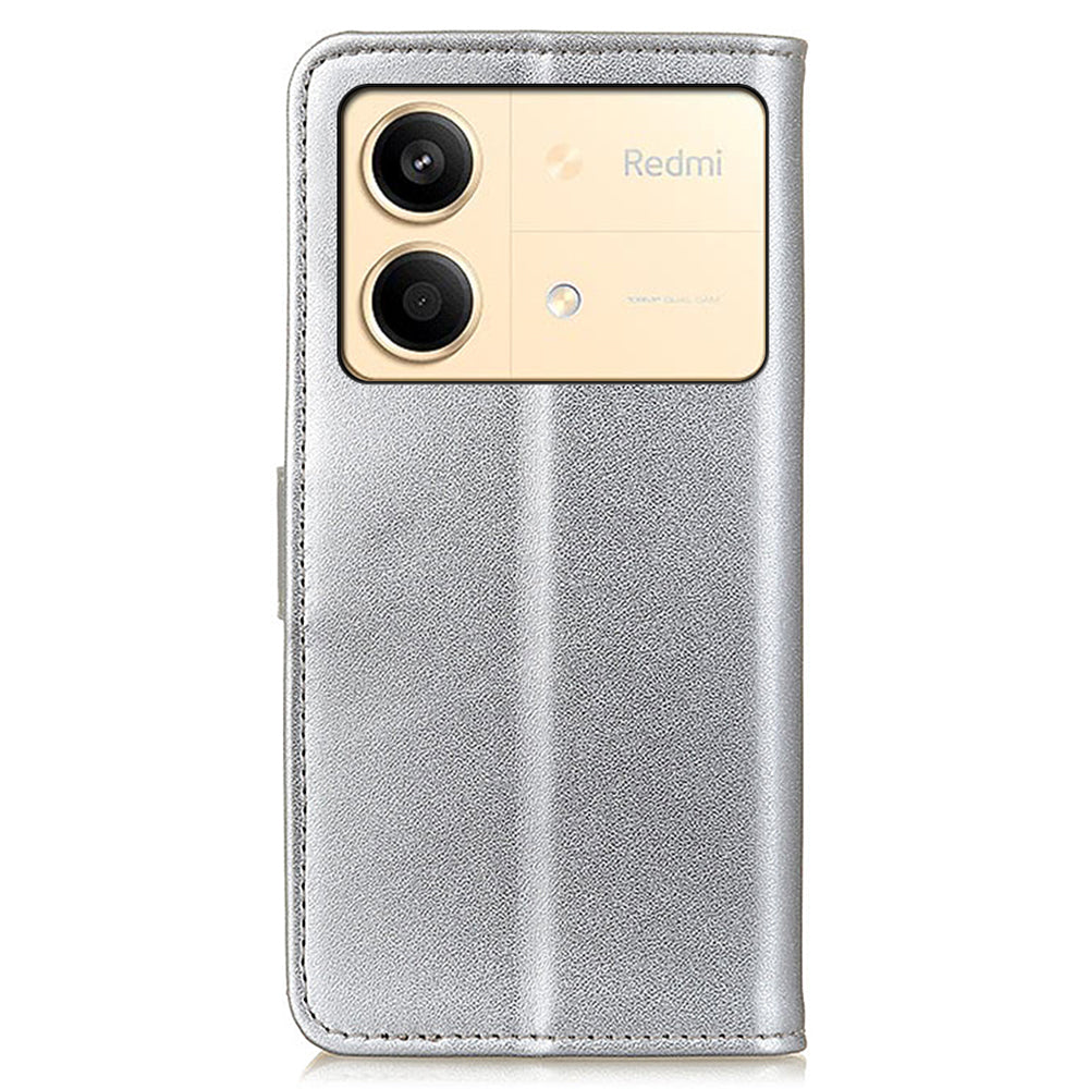 For Xiaomi Redmi Note 13R Pro 5G Leather Wallet Case Protective Phone Cover - Silver