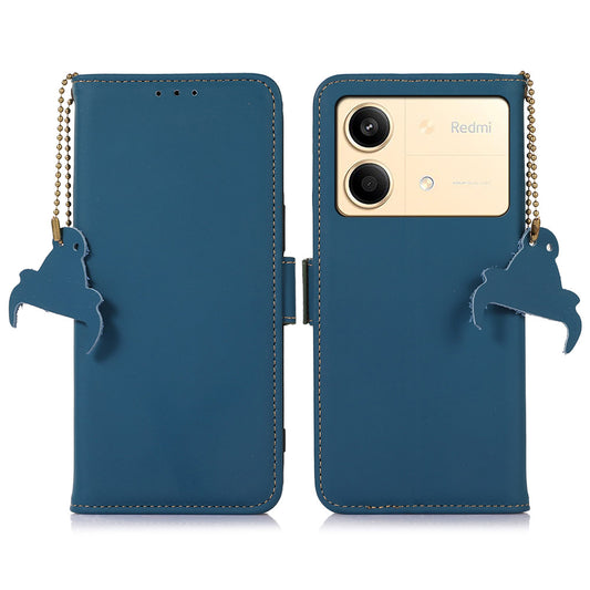 For Xiaomi Redmi Note 13R Pro 5G Genuine Cow Leather Phone Case RFID Blocking - Blue