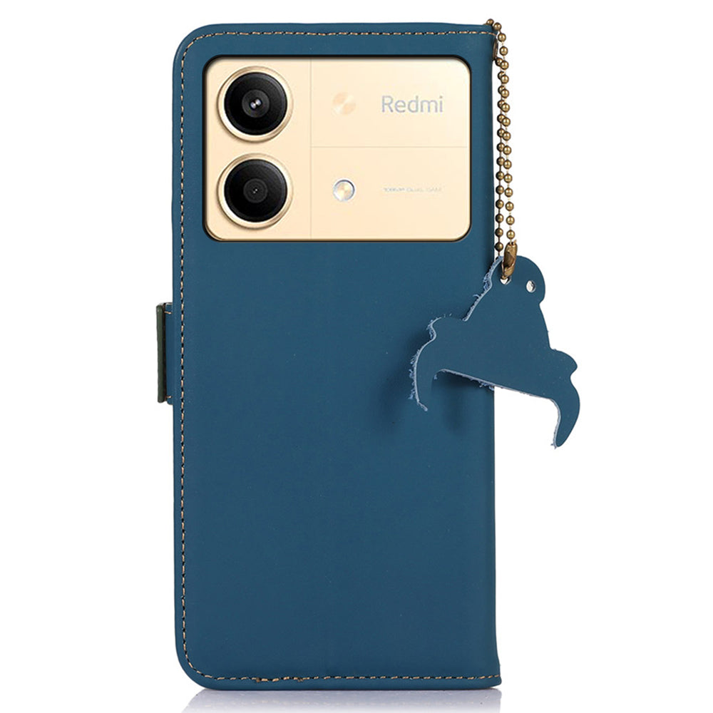 For Xiaomi Redmi Note 13R Pro 5G Genuine Cow Leather Phone Case RFID Blocking - Blue