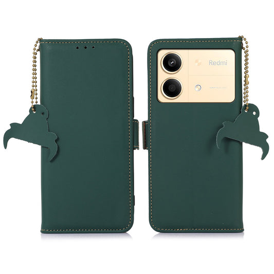For Xiaomi Redmi Note 13R Pro 5G Genuine Cow Leather Phone Case RFID Blocking - Green