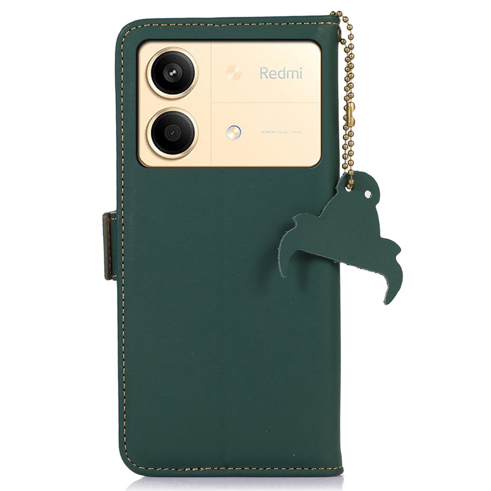 For Xiaomi Redmi Note 13R Pro 5G Genuine Cow Leather Phone Case RFID Blocking - Green