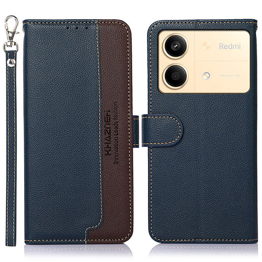 KHAZNEH For Xiaomi Redmi Note 13R Pro 5G Leather Case RFID Blocking Phone Wallet Cover - Blue