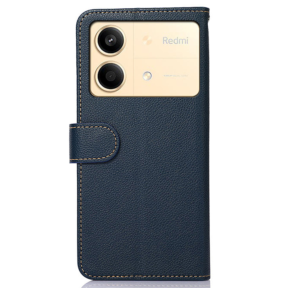 KHAZNEH For Xiaomi Redmi Note 13R Pro 5G Leather Case RFID Blocking Phone Wallet Cover - Blue